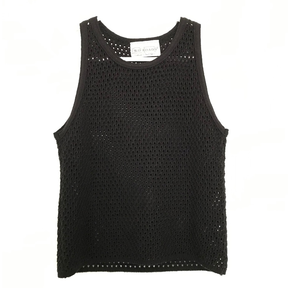 Vintage TWO ROADS Crochet Mesh Top XS/S Fit Black Sleeveless